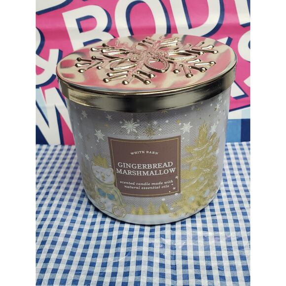 BBW Gingerbread Marshmallow Holiday Lid Large 3 Wick Candle Home Fragrance Decor - Picture 1 of 2